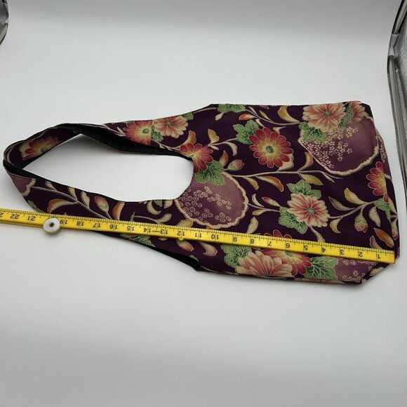 Boho Hippie Shoulder Tote Bag Purple Floral Hobo Style Fabric No Closure - Picture 6 of 10